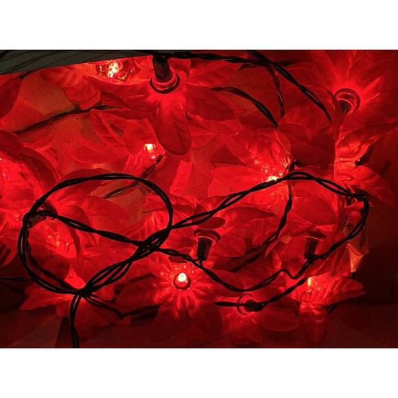 Vtg Christmas Poinsettia Fancy Light 2 Sets String EVERGLOW 40 Lights Total - Picture 1 of 12